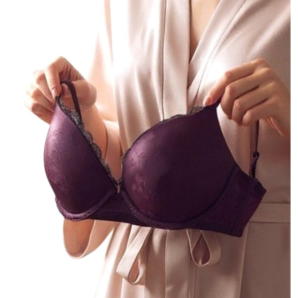 Victoria's Secret Plum Purple Push Up Underwire Bra Womens 38C Black Lace Trim